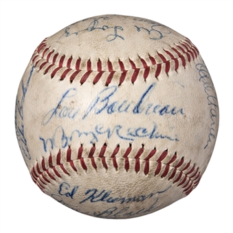 Historically Notable 1947 Cleveland Indians Team Signed OAL Harridge Baseball With 21 Signatures Including Larry Doby (JSA)